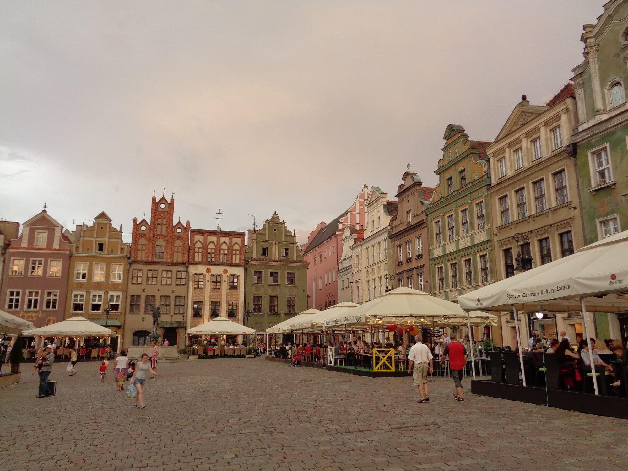Colourful merchant houses and café terraces on the Old Market Square in Poznań